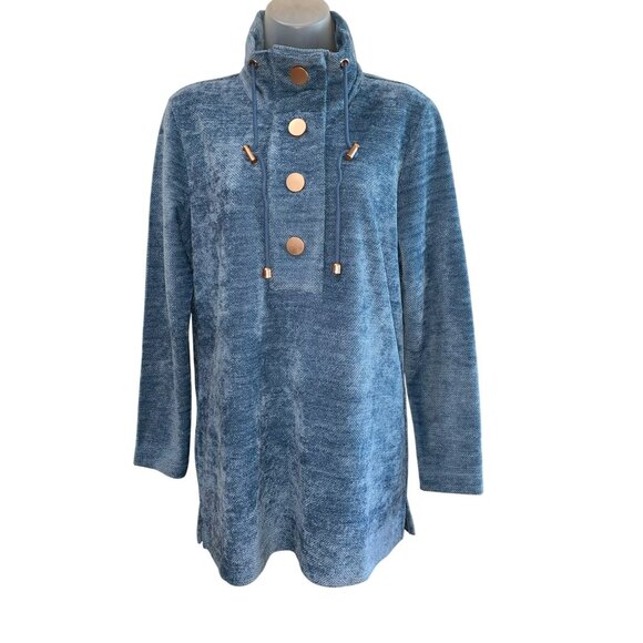 New Soft Surroundings St. Germain Pullover Sweater 3/4 Button Blue Women Size S - Picture 2 of 7